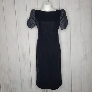 Vintage 80s Evenings Raul Blanco Black Velvet Dark Academia Midi Dress Womens 12